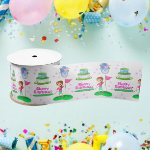 Scharrelende Chibi-meisje Verjaardag Golf Thema Ve Lint