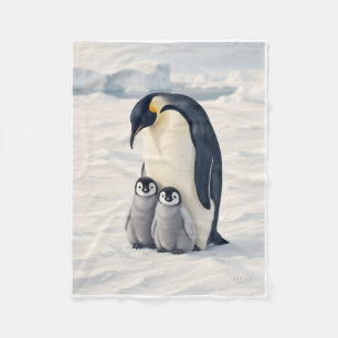Scharrelende Pinguïns In Besneeuwd Landschap Fleec Fleece Deken