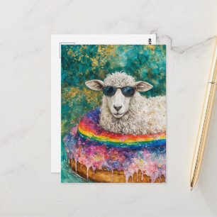Scharrelende schapen op een vlotreis briefkaart