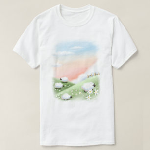 Scharrelende schapen op glooiende groene heuvels t-shirt