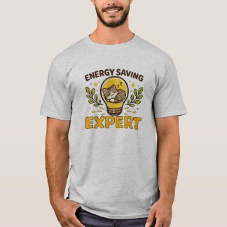 Scharrelende Slaapkat Energiebesparende Expert Gra T-shirt