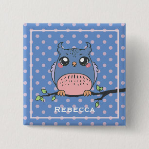 Scharrelende uil kunst gestippelde gepersonaliseer vierkante button 5,1 cm