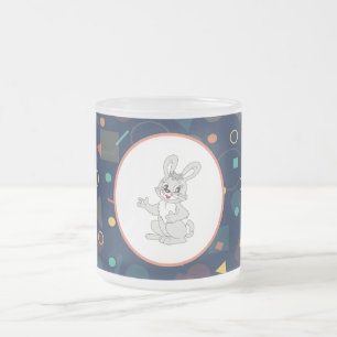 Scharte Konijn Kunst op Marineblauw Patroon Matglas Koffiemok