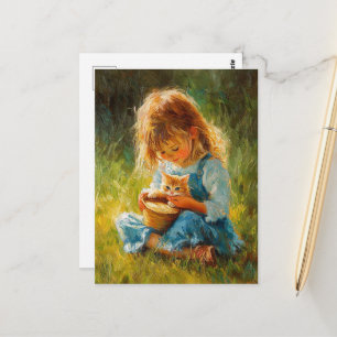 Schat van een Klein Meisje en Haar Kitten Briefkaart