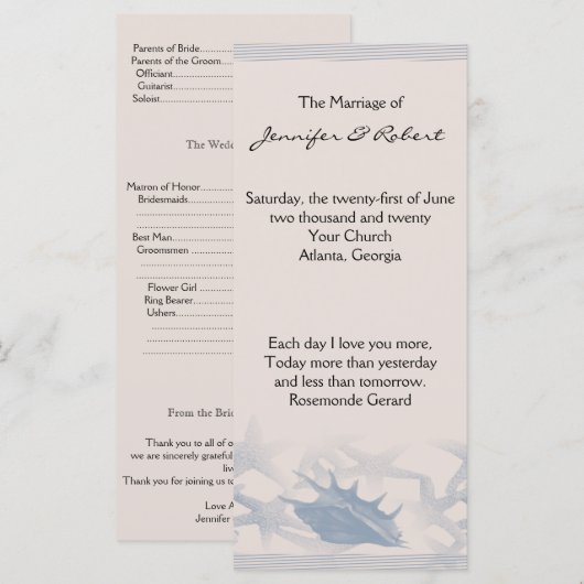 Schat van het Zee Wedding Program Programma (Voorkant / Achterkant)
