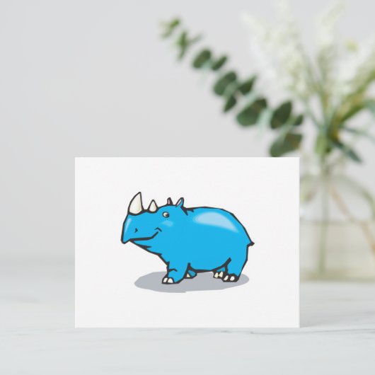 schatblauwe rhino briefkaart (Staand voorkant)