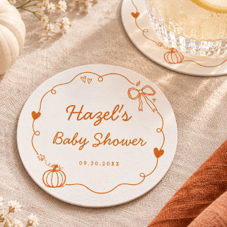 Schatje Kleine Pompoen Whimsical Doodle Baby Showe Ronde Kartonnen Onderzetter