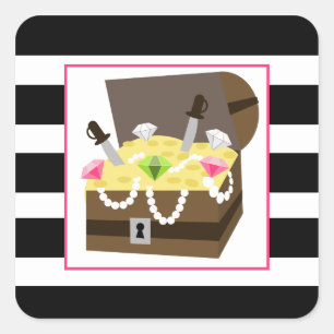 Schatkist met roze juwelen vierkante sticker