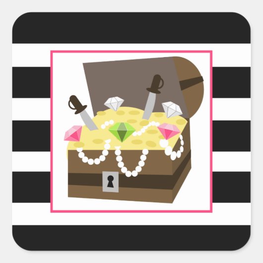 Schatkist met roze juwelen vierkante sticker (Voorkant)
