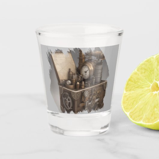 Schatkist met tandwielen shot glas (Voorkant)