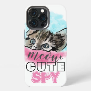 "SCHATTE SPION" Grappige Cute Kitten Roze Blauw iPhone 13 Pro Hoesje
