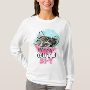 "SCHATTE SPION"   Grappige Cute Kitten Roze Blauw T-shirt