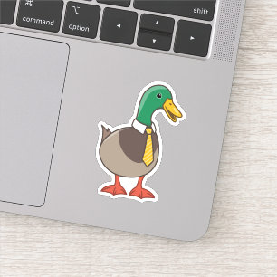 Schattelijke cartoon wilde eend met stropdas sticker