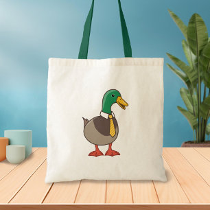 Schattelijke cartoon wilde eend met stropdas tote bag