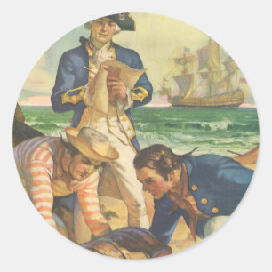 Schatteneiland, Vintage Sprookje Piraten Ronde Sticker