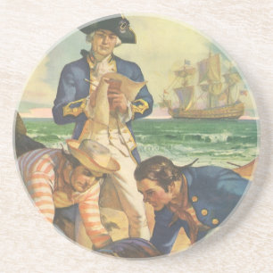 Schatteneiland, Vintage Sprookje Piraten Zandsteen Onderzetter