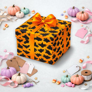 Schattenpop Orange Halloween Vleermuis Patroon Cadeaupapier
