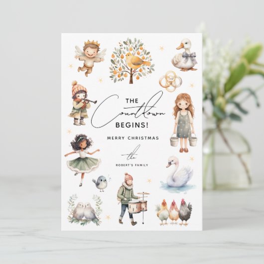 Schattig 12 dagen kerst- feestdagenkaart (Staand voorkant)