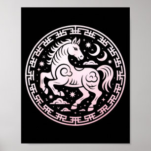 Schattig 2026 Jaar Van Het Paard Maan Meisje Diere Poster