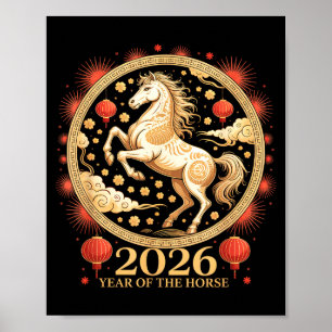 Schattig 2026 Jaar Van Het Paard Maangemeisje Dier Poster