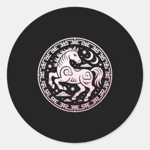 Schattig 2026 Jaar Van Het Paard Maanmeisje Dieren Ronde Sticker