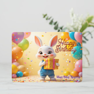 Schattig 3D Konijn Gelukkig Verjaardag Kaart