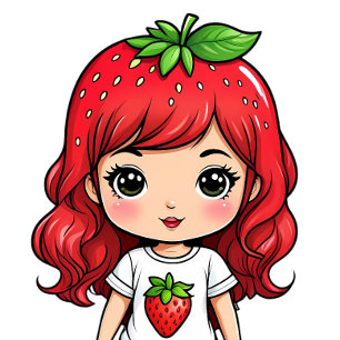 Schattig Aardbeimeisje Kawaii Kunst T-shirt