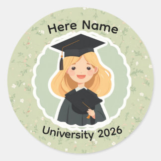Schattig Afstudeer Meisje, Klas van 2026 Aangepast Ronde Sticker