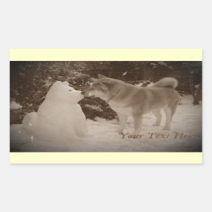 schattig akita kus snowman akita foto kerst rechthoekige sticker