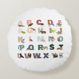Schattig Alfabet ABC Dieren Rond Kussen