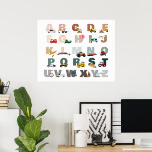 Schattig Alfabet ABC Vrachtwagens, Vervoermiddelen Poster