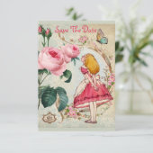 Schattig Alice in Wonderland Huwelijk Save the Dat Kaart (Staand voorkant)