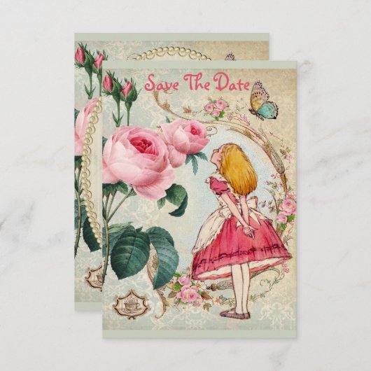 Schattig Alice in Wonderland Huwelijk Save the Dat Kaart (Voorkant / Achterkant)