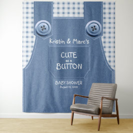 Schattig als een knopje blauwe denim baby shower wandkleed