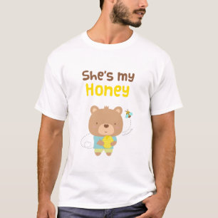 Schattig Amusant Paar Mannetjesbeer en Bij T-shirt