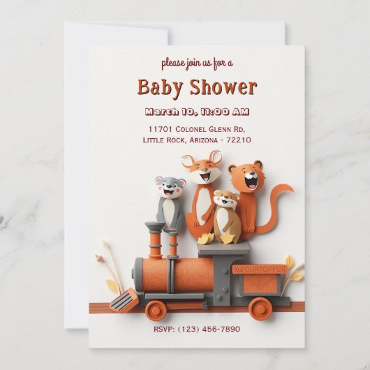 Schattig Animal Train Baby shower Kaart (Voorkant)