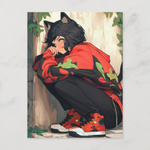 Schattig anime catgirl briefkaart