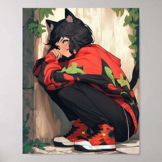Schattig anime catgirl poster (Voorkant)