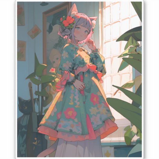 Schattig anime catgirl sticker (Voorkant)