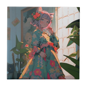 Schattig anime catgirl tegeltje