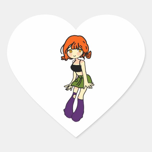 schattig anime chibi meisje hart sticker (Voorkant)