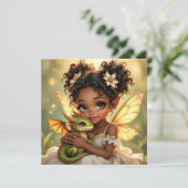 Schattig Anime Feeënmeisje en Chibi Draak Kaart (Staand voorkant)