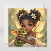 Schattig Anime Feeënmeisje en Chibi Draak Kaart (Voorkant)