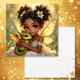Schattig Anime Feeënmeisje en Chibi Draak Kaart