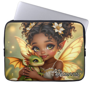 Schattig Anime Feeënmeisje en Chibi Draak Laptop Sleeve