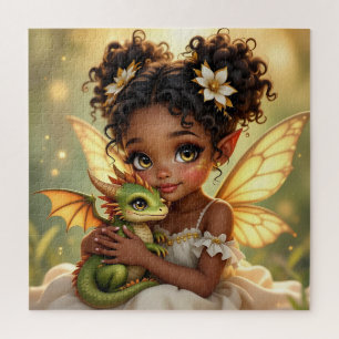 Schattig Anime Feeënmeisje en Chibi Draak Legpuzzel