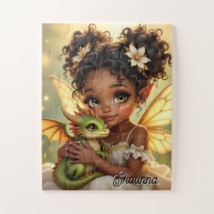 Schattig Anime Feeënmeisje en Chibi Draak Legpuzzel