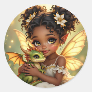 Schattig Anime Feeënmeisje en Chibi Draak Ronde Sticker