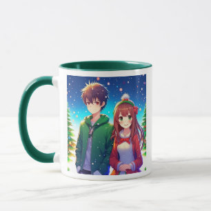 Schattig Anime Koppel Kerstmis Mok