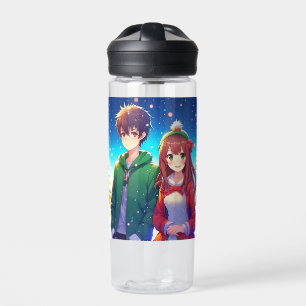 Schattig Anime Koppel Kerstmis Waterfles